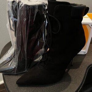 Good American Black Suede Lace-Up Booties, Women’s 9.5 — Brand New